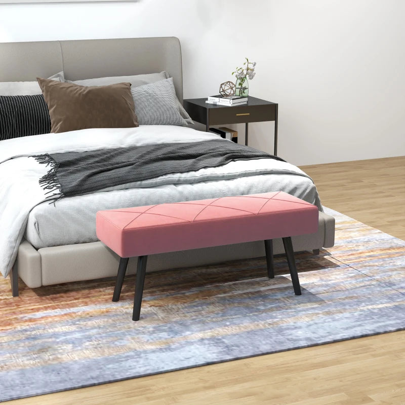 39 Inches Upholstered Bedroom Bench, Modern End of Bed Bench with Steel Legs, Pink