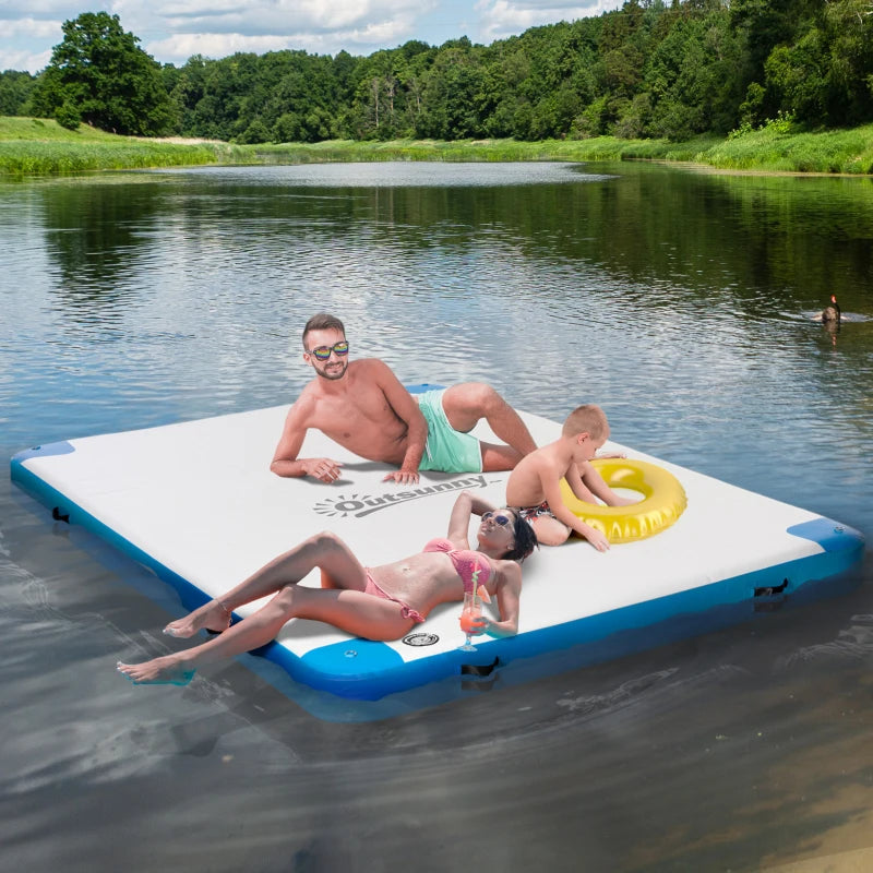 10' x 7' Water Floating Dock, Rafting Inflatable Island with Air Pump and Backpack for Pool, Beach, Ocean, Blue