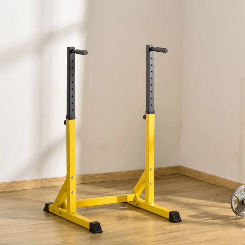 Soozier Dip Station, Body Press Parallel Bar with 10 Adjustable Height, Home Gym Workout Trainer Dip Bar, Yellow