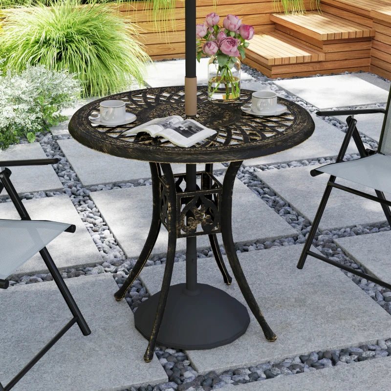 30-inch Round Patio Dining Table with Umbrella Hole Cast Aluminium Outdoor Bistro Table, Brown