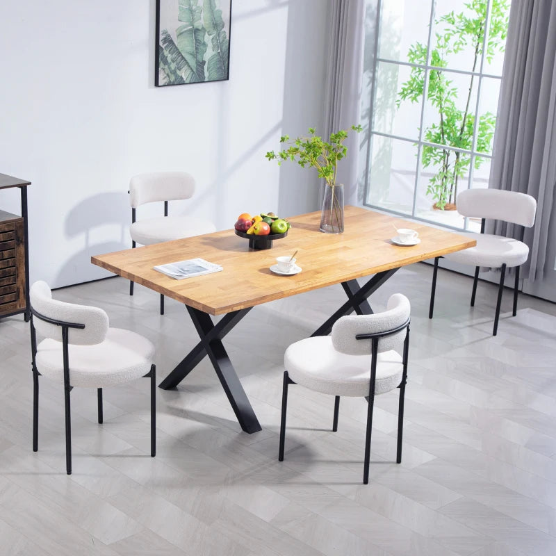 4 Pieces Kitchen Chairs, Modern Dining Chairs w/ Berber Fleece Upholstery and Steel Legs for Living Room, Cream White