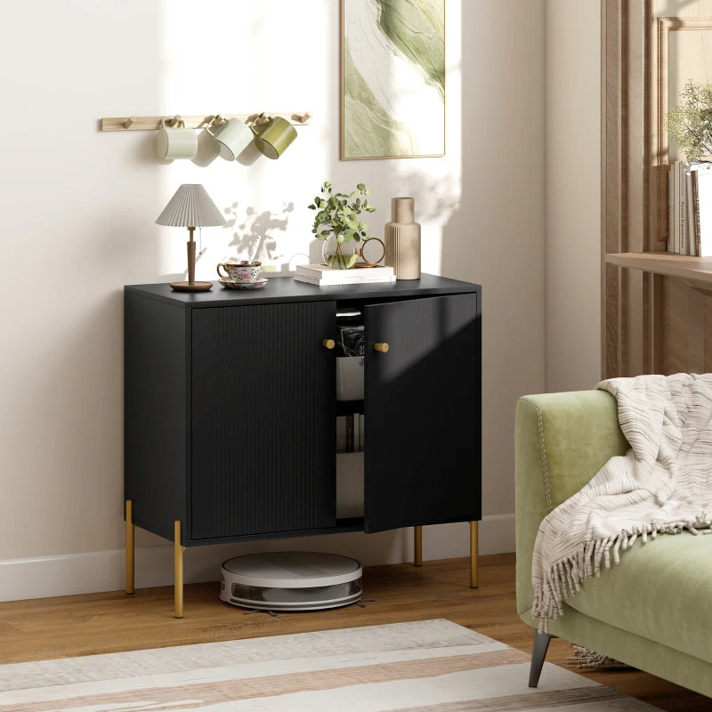 Sideboard, Modern Buffet Cabinet, Coffee Bar Cabinet with Fluted Doors and Adjustable Shelf, Black