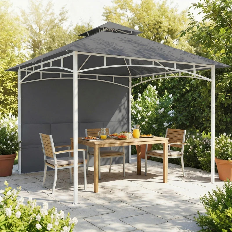 10' x 10' Patio Gazebo, Double Roof Outdoor Gazebo Canopy Shelter with Storage, Hook, Metal Frame, Dark Grey