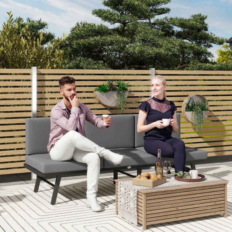 3-in-1 3-Seater Outdoor Sofa, Lounge Chair with 5-Position Adjustable Back, Patio Loveseat with Folding Table, Grey