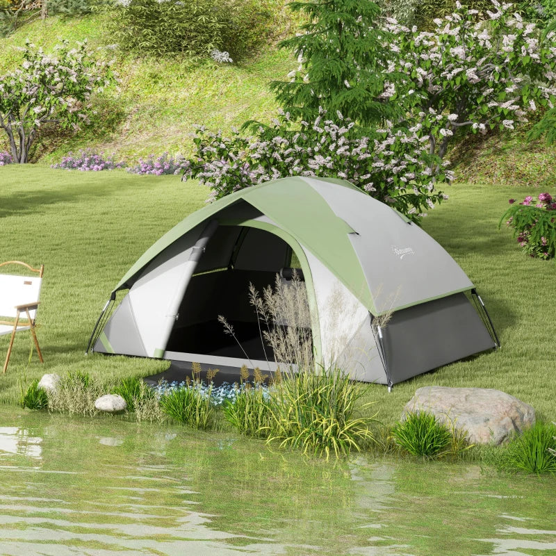 3000mm Waterproof Camping Tent for 2 Man, with Sewn-in Groundsheet and Carry Bag, Grey and Green