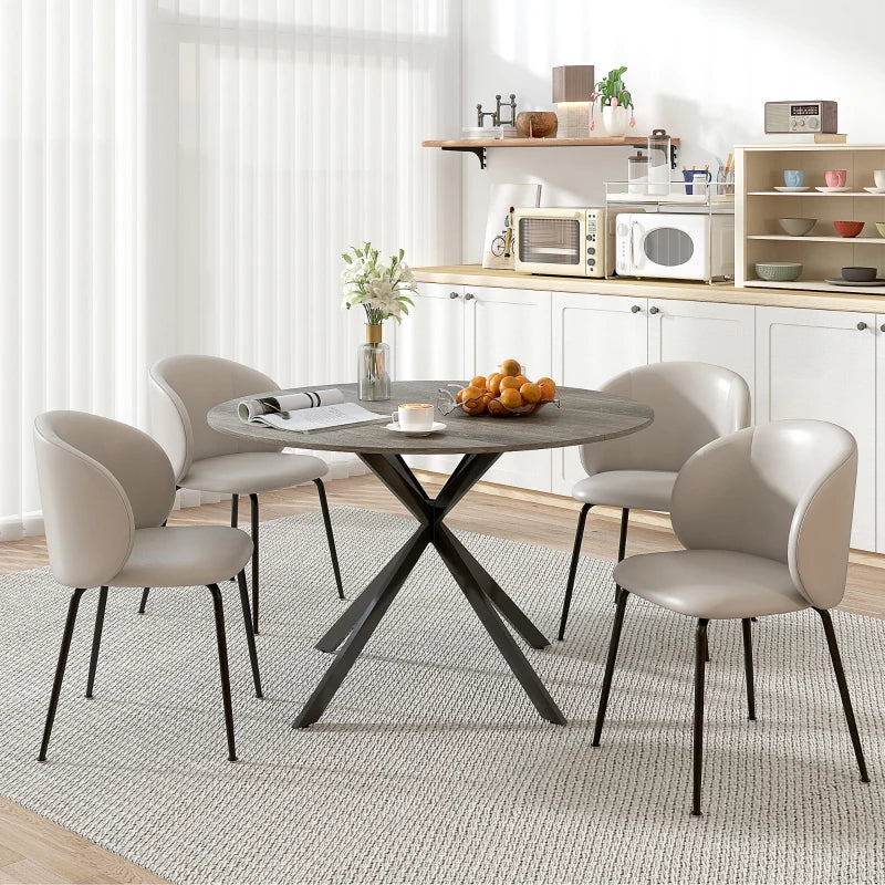 47" Round Kitchen Table for 4, Industrial Dining Table with Steel Legs for Dining Room, Grey Wood Grain and Black