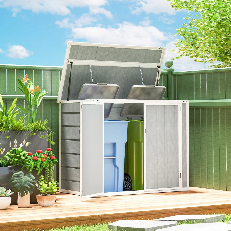 41 Cu. Ft. Outdoor Storage Shed, Outdoor Horizontal Trash Can Storage with Chain Lid, Lockable Storage Box, Light Grey