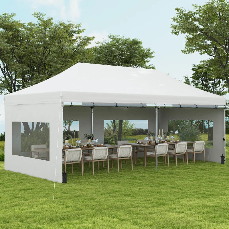 20' x 10' Folding Pop Up Canopy Tent with Sidewalls,  Windows, Weight Bags and Carrying Bag, White