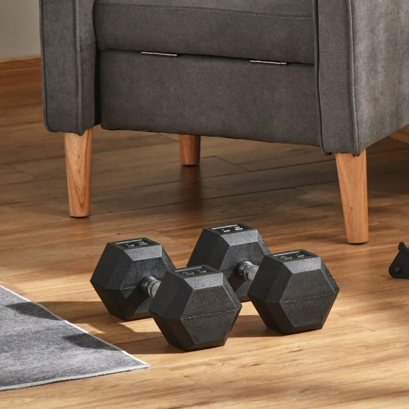 Soozier 2 x 30lbs Rubber Dumbbells Weight Set, Dumbbell Hand Weight for Body Fitness Training, Home Office Gym, Black