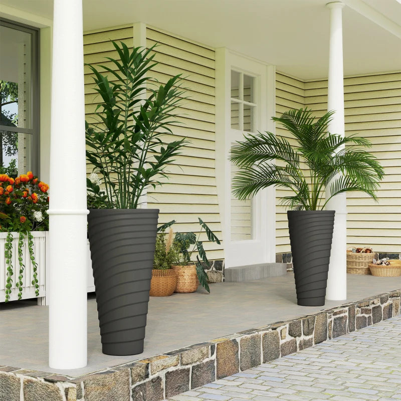 29" Tall Planters Set of 2, Indoor Outdoor Stackable Taper Planters with Drainage Holes, Black