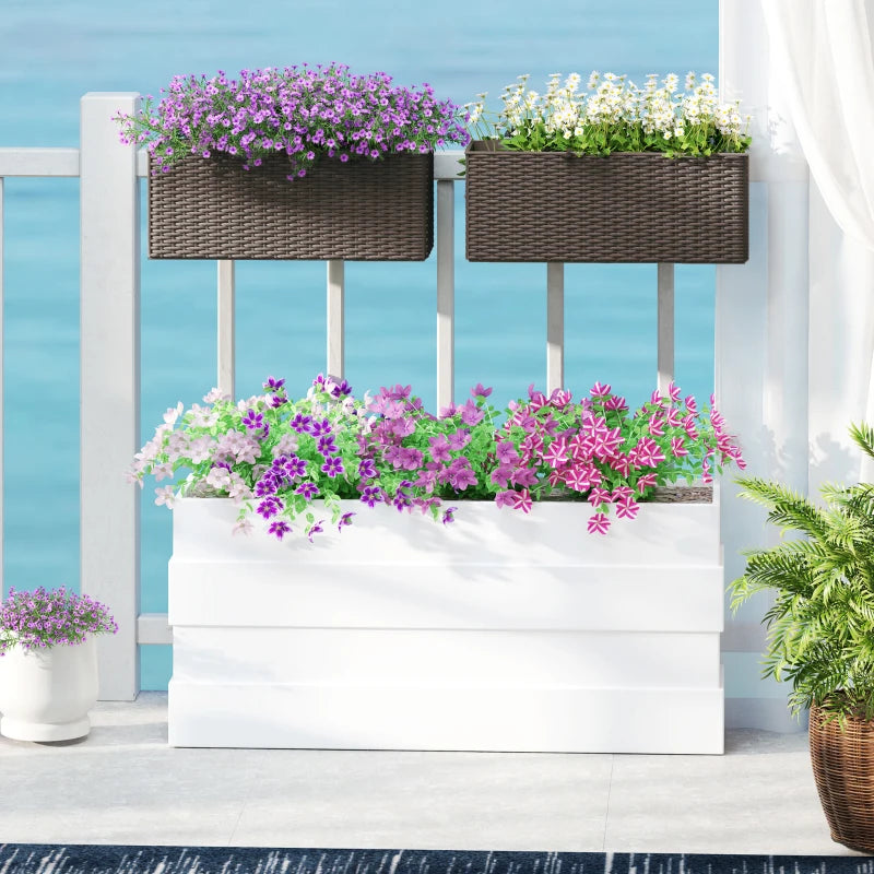 2 Pack 20 Inch Hanging Flower Pots, Railing Planter Box for Fence, Garden, Rattan Look, Brown