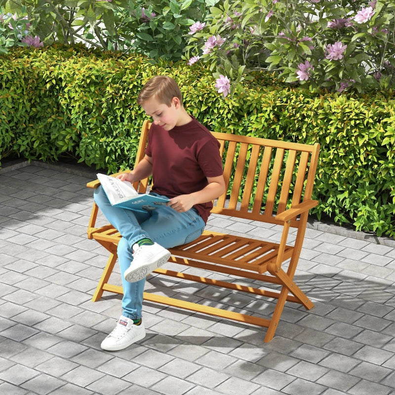 46.5" Foldable Wood Outdoor Bench with Backrest and Armrests for Outdoors, Patio, Porch, Park, Teak