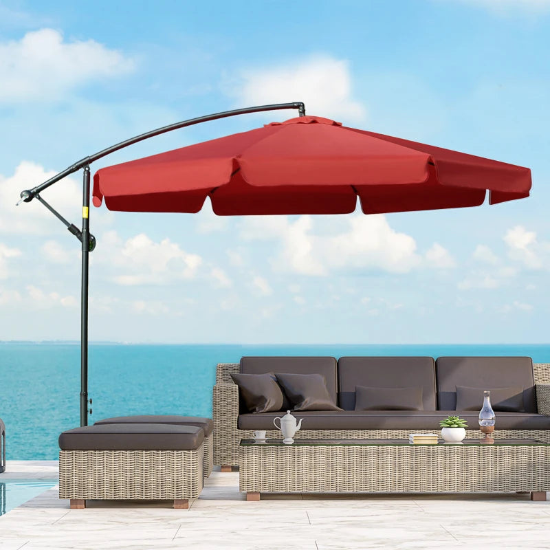 11FT Cantilever Patio Umbrella with Offset Hanging, Easy Tilt Adjustment & Cross Base for Backyard, Poolside, Red