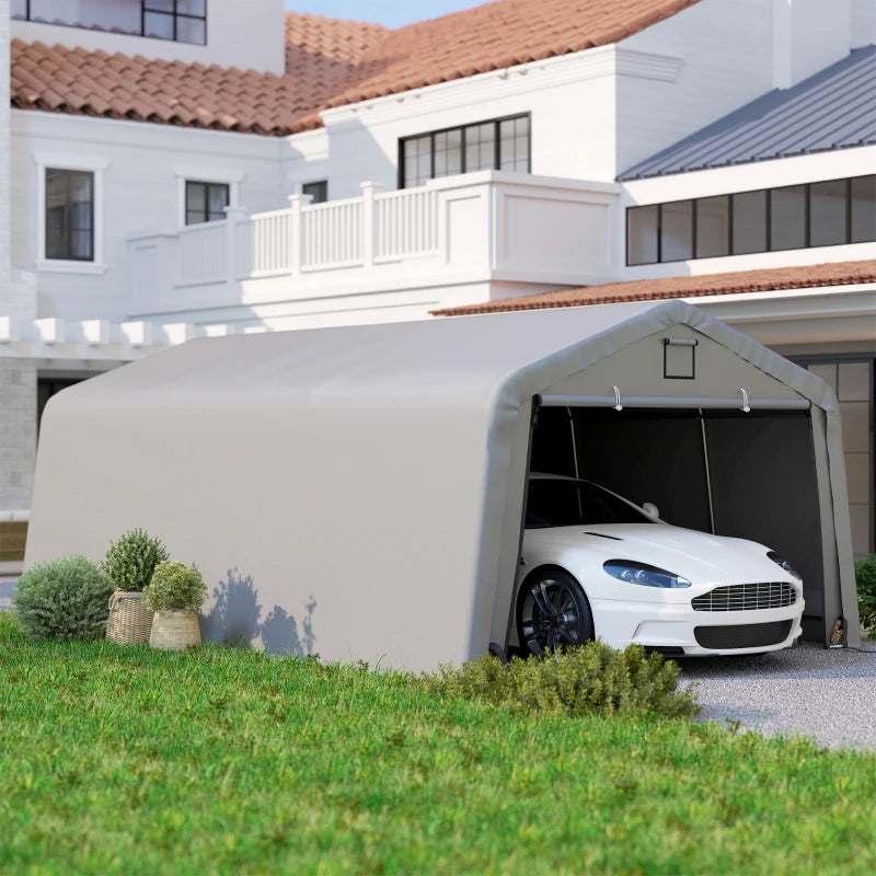 12' x 20' Portable Garage, Heavy Duty Carport Canopy with Ventilation Windows and Large Roll-up Door, Light Grey