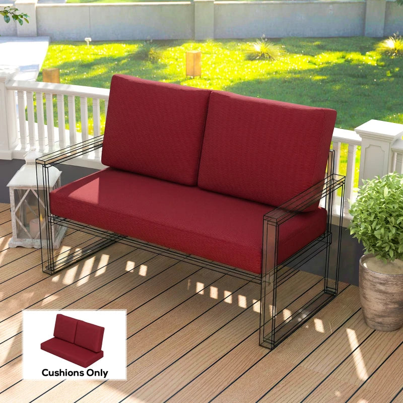 2 Seater 5" Thick Outdoor Seat Cushions with 7" Backrest, Loveseat Outdoor Furniture Cushions, Wine Red