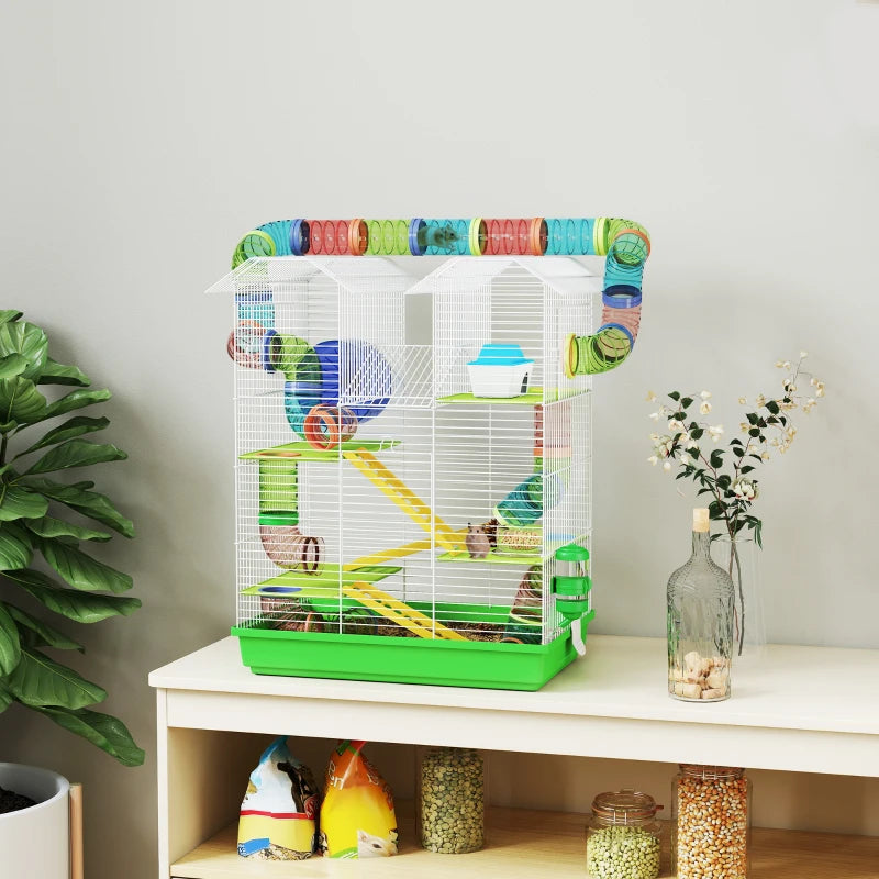 18.5" Hamster Cage, 5 Tiers Small Animal House with Tunnel Tube System, Exercise Wheel, Water Bottle, Green