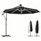 10 ft Offset Patio Umbrella with Solar Light, Garden Hanging Parasol with 360° Rotation, Tilt, Cover, Black