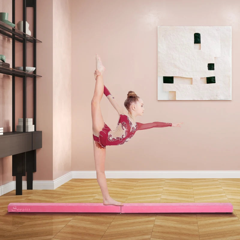 Soozier 7ft Folding Balance Beam, Gymnastics Beam with Wood Core, Pink