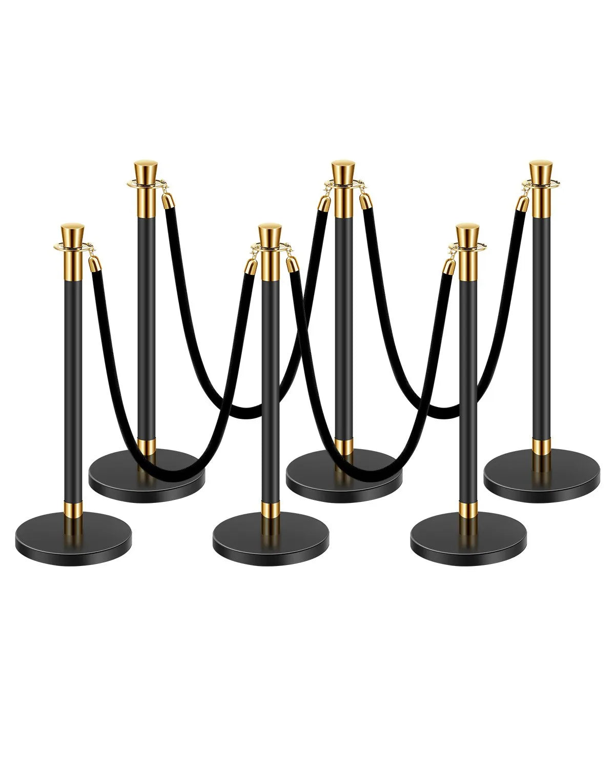 VEVOR 6 Pcs Stanchion Post with 4 Black Velvet Ropes Sand Injection Hollow Base