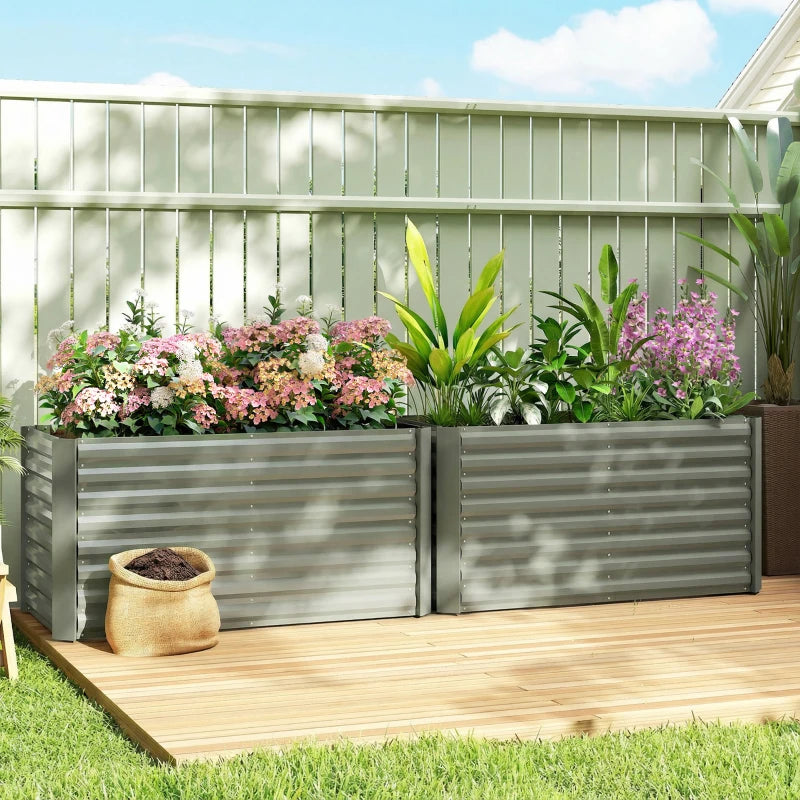 Set of 2 Galvanized Metal Planters for Outdoor Plants, 4' x 2' x 2' Raised Garden Bed, Light Grey