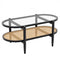 2-Tier Coffee Table with Tempered Glass Tabletop and Acacia Wood Frame-Black