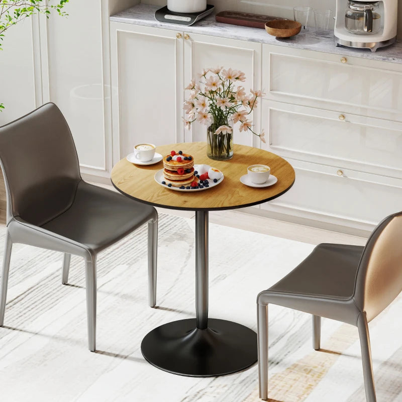 27.6" Round Kitchen Table for 2, Modern Small Dining Table with Wood Veneer, Steel Base for Dining Room, Natural