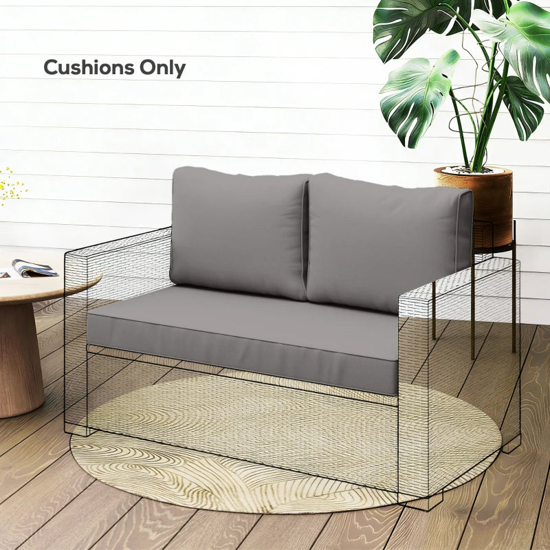 2 Seater Outdoor Seat Cushions with Backrest, Loveseat Double Sofa Outdoor Furniture Cushions, Light Grey