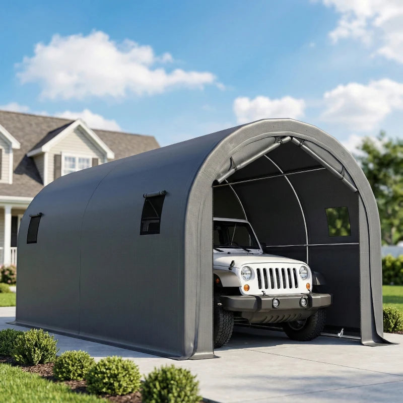 10' x 19' Heavy Duty Carport, Portable Garage Car Canopy Tent Shelter with Reinforced Galvanized Frame, Dark Grey