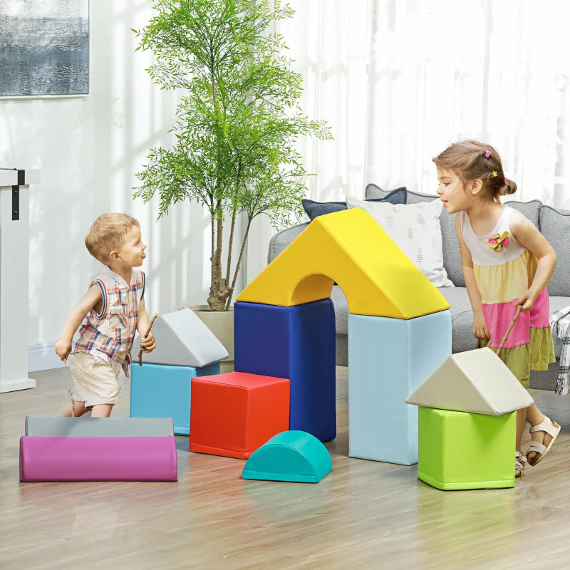 Soozier 11 Piece Soft Play Blocks Kids Climb and Crawl Gym Toy Foam Building Light Colour
