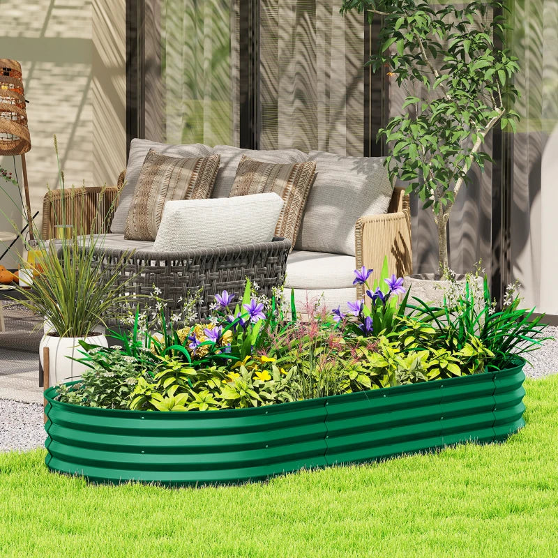 7' x 3' x 1' Large Outdoor Planter Box, Galvanized Raised Garden Bed with Metal Plant Stake, Green