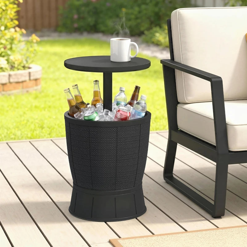 11 Gallon Patio Cooler Side Table, Outdoor Cooler Bar Table with Height Adjustable Top, Drainage Plug, Black