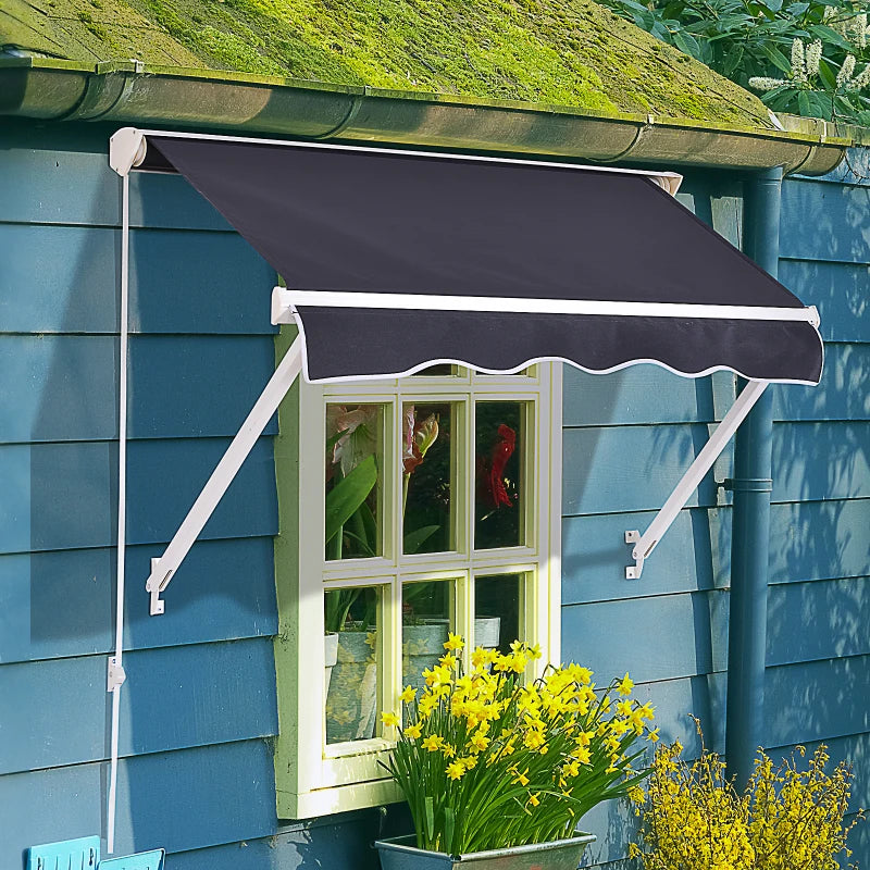 4' x 2.3' Retractable Window Door Awning Patio Canopy Outdoor Sun Shade Shelter Dark Grey
