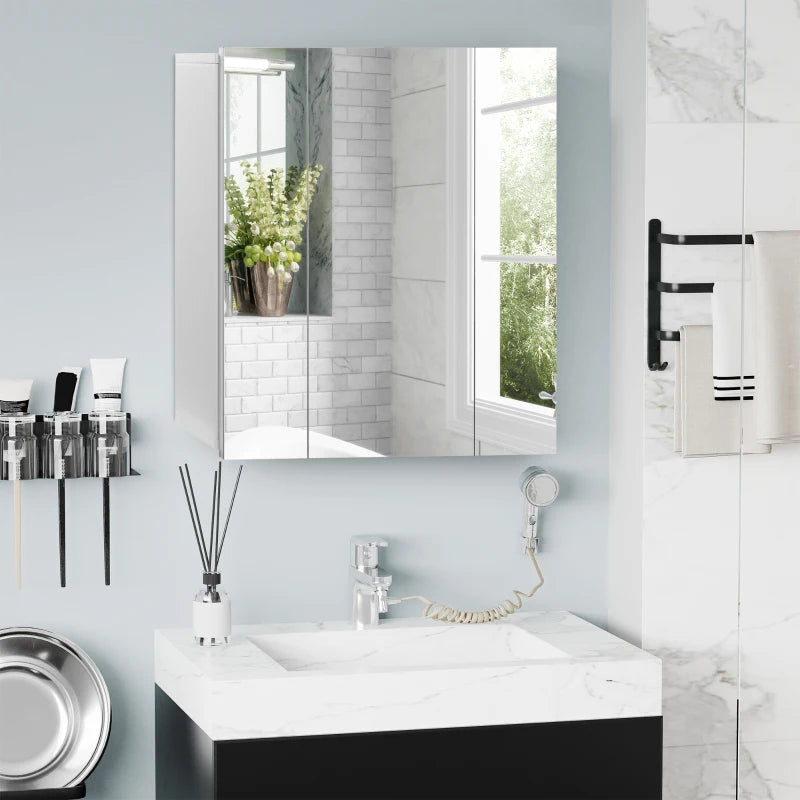 28" x 24" Wall Mounted Mirror Cabinet, Bathroom Medicine Cabinet with Mirror, 3 Doors and Adjustable Shelves, White