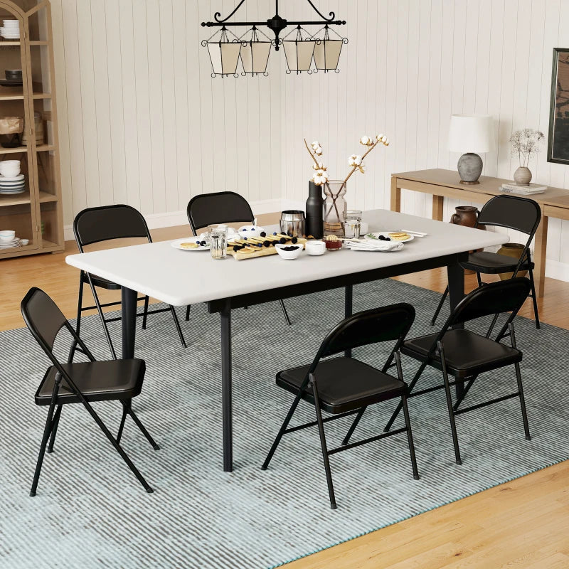 Set of 6 Metal Foldable Chairs, Linen Padded Folding Chairs with Cushion Seat and Open Back for Indoor, Black