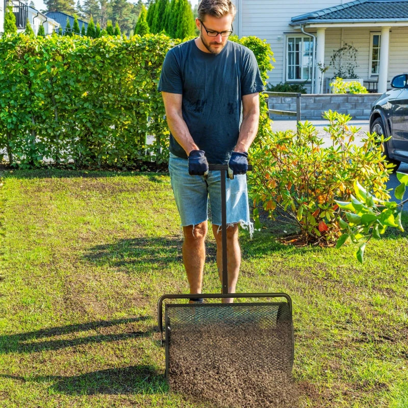 24 Inch Compost Spreader, Peat Moss Spreader with 24.4"/26.4" Height Adjustable Handle, Soil Spreader for Lawn, Black