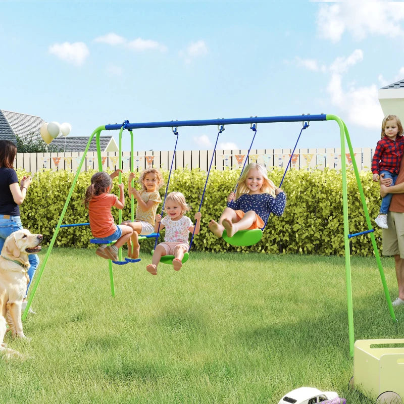 3 in 1 Metal Swing Set with Double Swings, Glider for Backyard, Outdoor, Playgroundt, Green