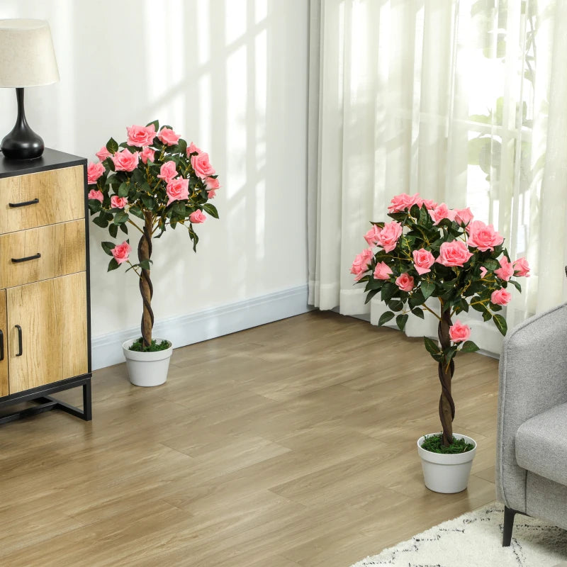 3FT Artificial Plant Pink Rose Floral Set of 2 in Pot, Fake Plant for Home Indoor Decor
