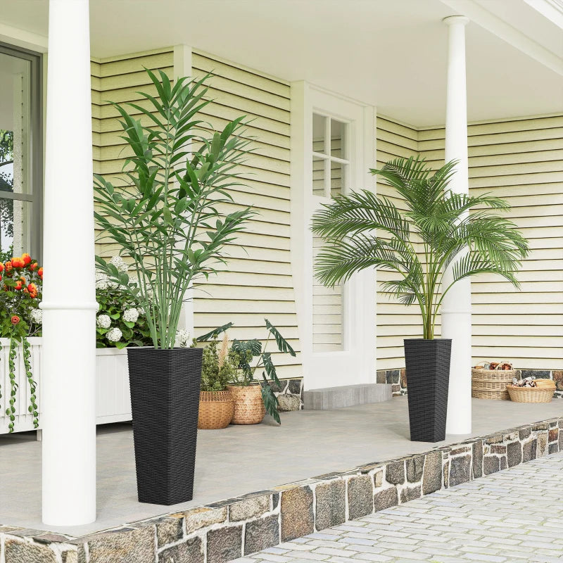 23.6 Inch Tall Planters for Outdoor Plants, Set of 2 Plastic Flower Pots with Drainage Holes, Black