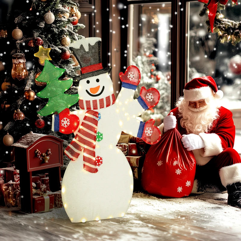 4FT Lighted Snowman, Light Up Christmas Decor with 148 LEDs, Stakes and Zip Ties, IP44 Waterproof for Outdoor Yard