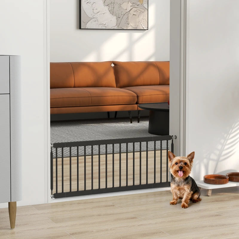 26"-37" Dog Gate, Adjustable Pet Gate, Fits 14" Tall with 2 Extension, Pressure Mount Kit for Stairs and Doorways, Black
