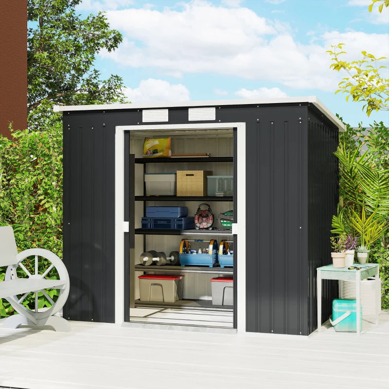 7 x 4ft Galvanised Steel Garden Shed, with Foundation Kit - Dark Grey