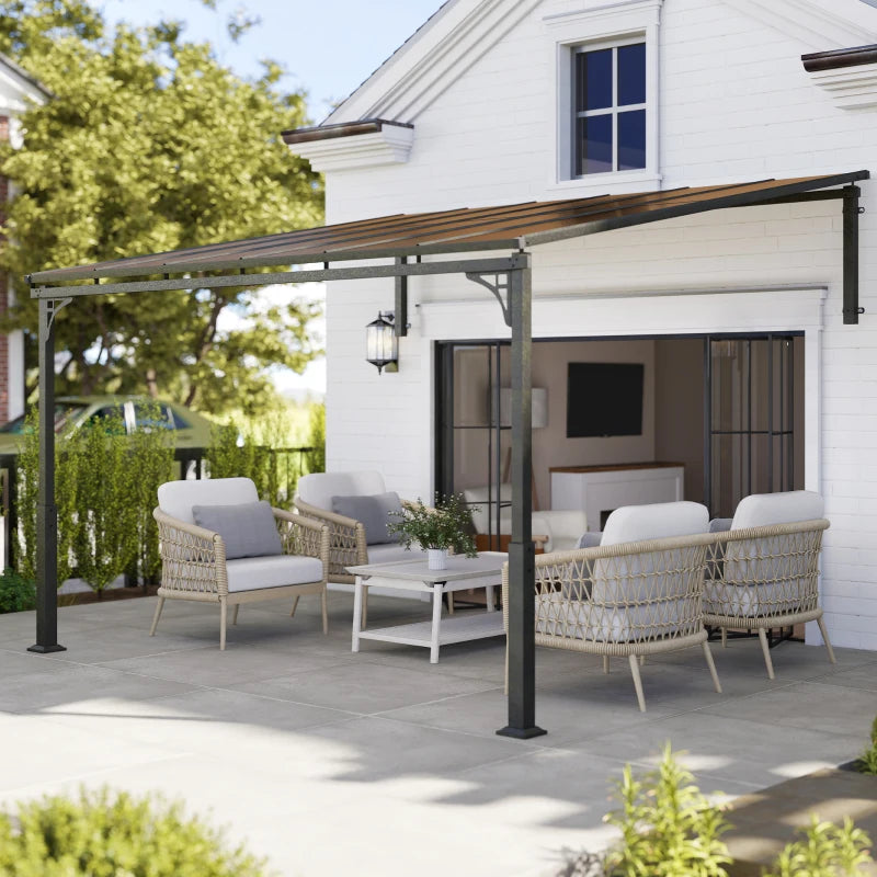 11' x 10' Outdoor Pergola, Wall Mounted Hardtop Lean-to Gazebo with Polycarbonate Roof and Metal-Aluminium Frame