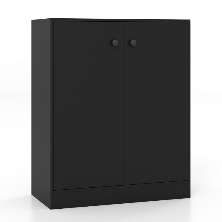 2-Door Modern Floor Storage Cabinet with 3-Tier Shelf-Black
