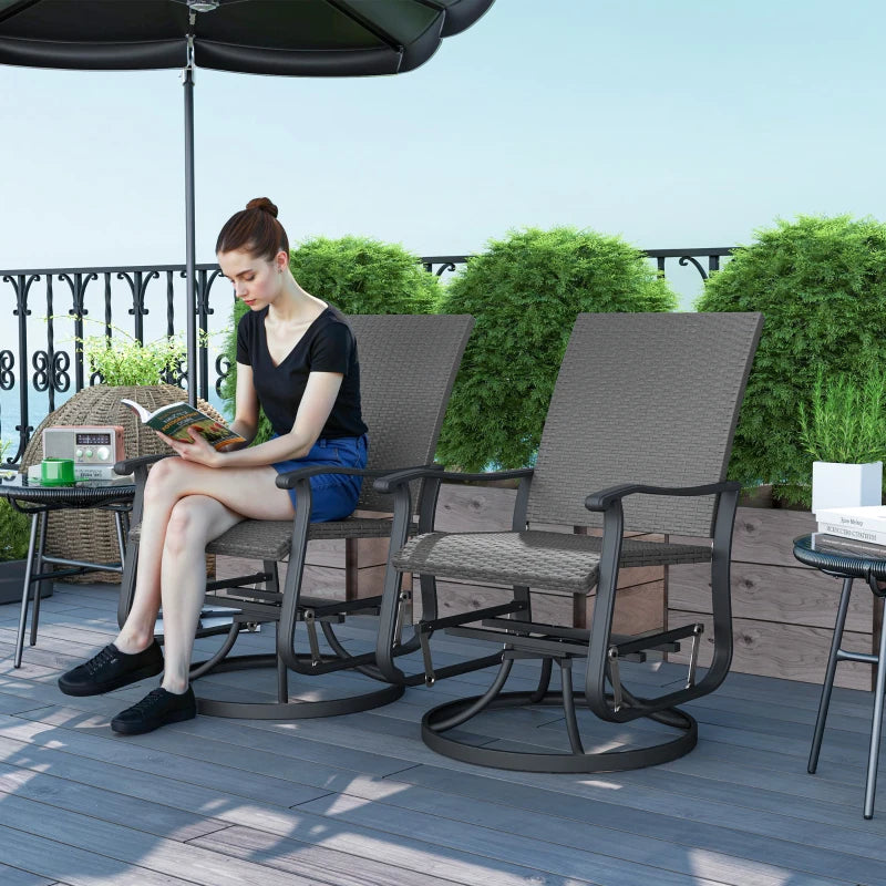 Set of 2 Rattan Patio Glider, Wicker Outdoor Glider Swivel Chair with Steel Frame, High Back for Backyard Porch, Grey