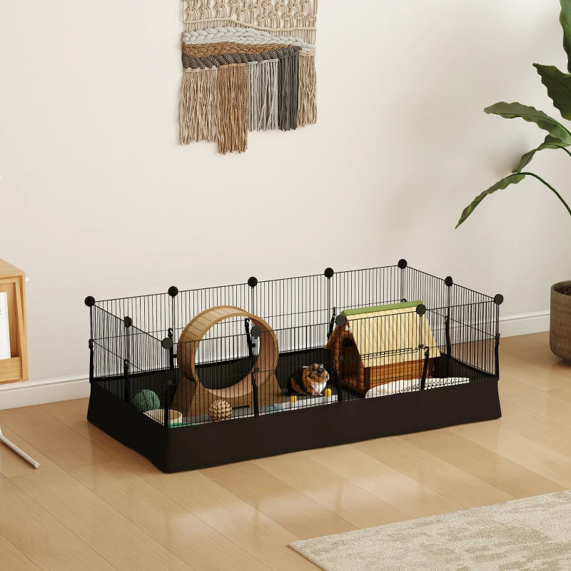 Small Animal Cage Waterproof Mat DIY Animal Playpen for Guinea Pigs Rabbits 12 Panels and Door Black