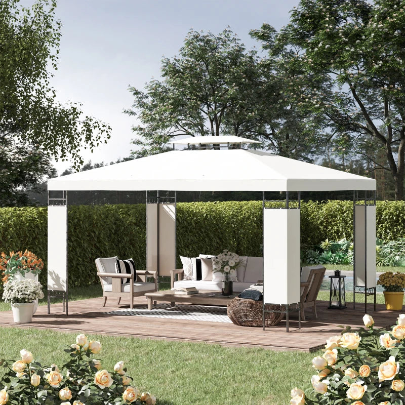 10' x 13' Outdoor Gazebo, Double Roof Patio Gazebo Canopy Shelter with Screen Decorate Corner Frame, White