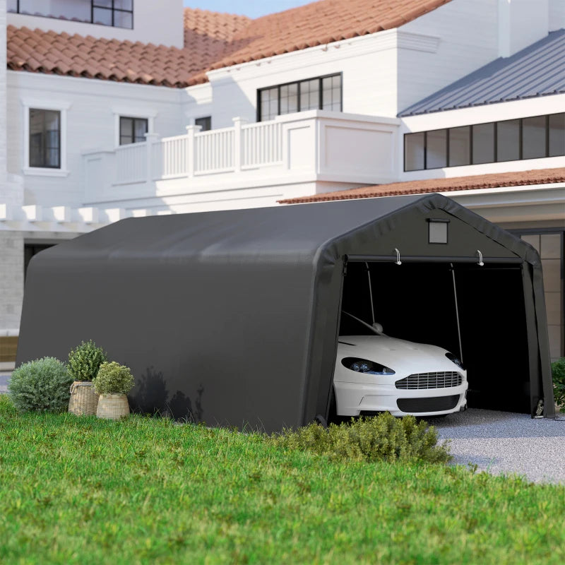 12' x 20' Portable Garage, Heavy Duty Carport Canopy with Ventilation Windows and Large Roll-up Door, Black