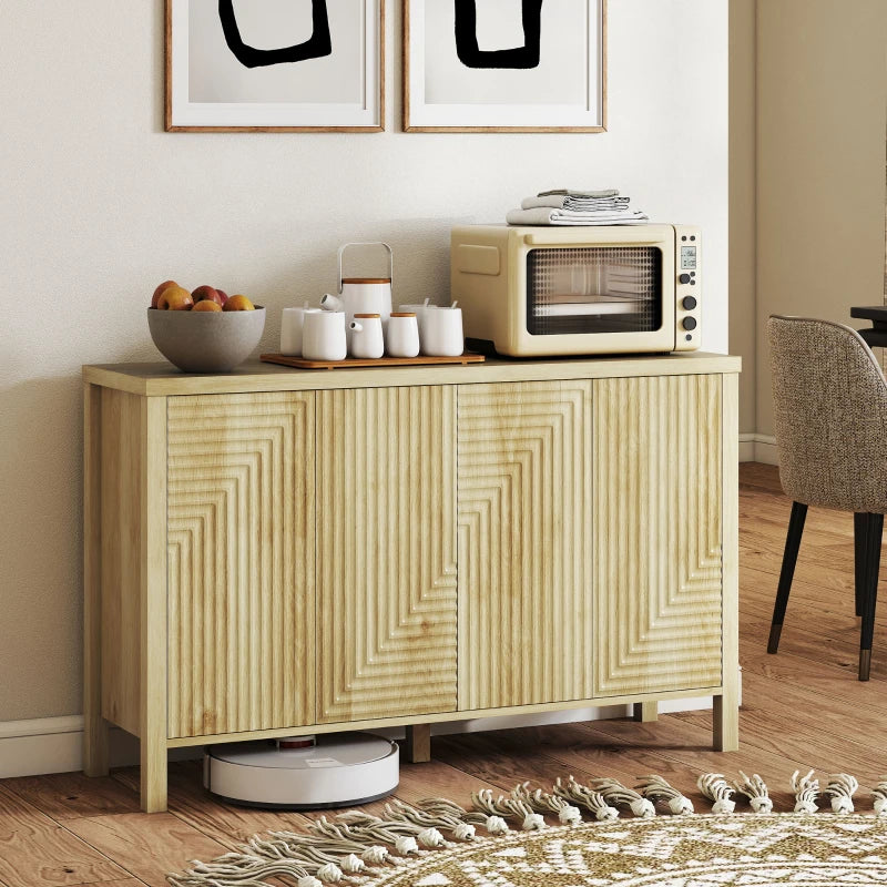 47" Buffet Cabinet with Storage, Fluted Sideboard with Push to Open Design, 2 Adjustable Shelves and 4 Doors, Natural
