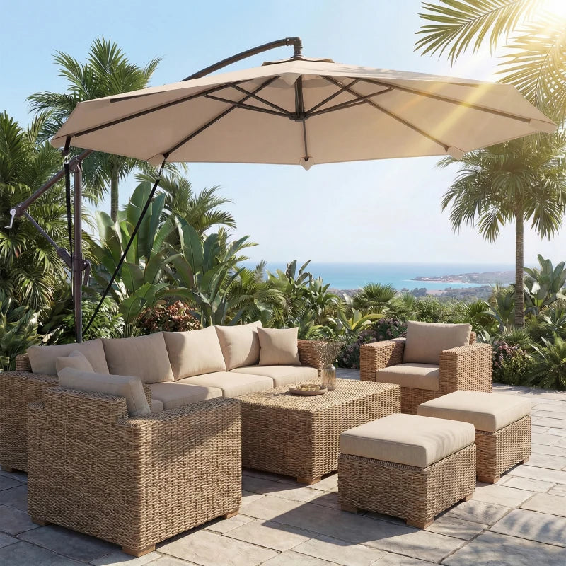 10FT Cantilever Patio Umbrella with 8 Ribs, Offset Patio Umbrella with Cover and Wind Ropes for Garden, Yard, Khaki