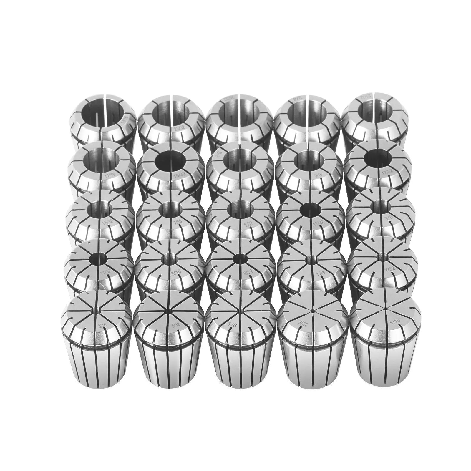 VEVOR 25 pcs ER32 Collet Set, 1/16''-13/16'', ER32 Spring Collet Chuck Set, 0.0006"/15 µm TIR Lathe Chuck Tool with 25 Labeled Storage Boxes, for CNC Engraving Machine Milling Lathe Tool Drill Press